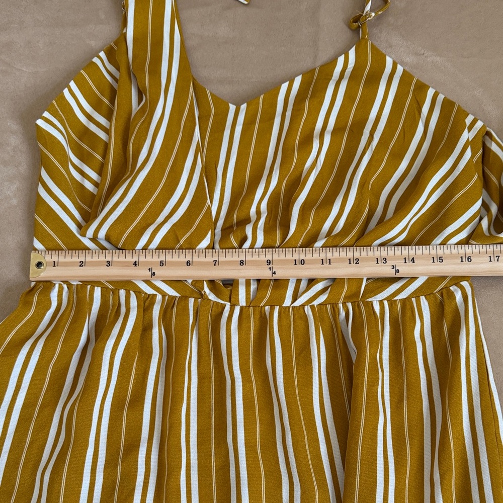 Every Striped Mustard Yellow mock Wrap Dress Size L - Picture 6 of 11